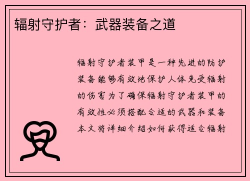 辐射守护者：武器装备之道